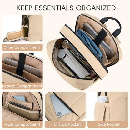 CLUCI Lightweight Travel Backpack Carry on Flight Approved, Puffy Gym Backpack with Shoe Compartment, Personal Item Travel Bag, 15.6 inch Laptop Backpack for Weekender Business - color: Soft Khaki