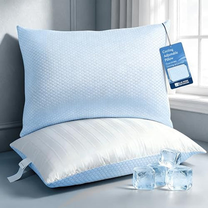 Blue Ridge Home Fashions Luxury Hotel Quality Cooling Pillows Queen Size Set of 2, Soft Medium 500 Thread Count Damask Stripe Embroidered 100% Cotton Cover, Down Alternative - size: Queen Size Set of 2