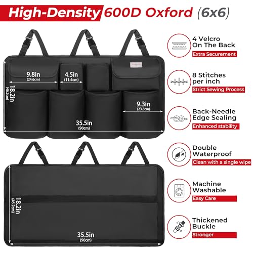 SURDOCA Car Trunk Organizer, LARGE CAPACITY Car Storage Bag with 8 Pockets, 7X Upgraded Trunk Storage Organizer for Car, SUV, Truck, MPV - color: All Black, size: L-35.5x18.2in