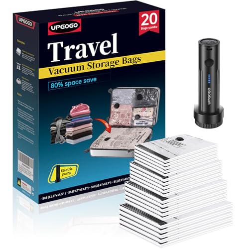 UPGOGO Travel Vacuum Bags for Luggage with Portable Electric Pump,Vacuum Seal Bags for Clothing,Packing Cubes Compression,Cruise Ship and Travel Essentials(Combo 20 Pack) - size: 20 Combo