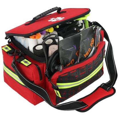 Lightning X Mid-Sized First Responder EMT Bag | LXMB25 | Fully Stocked w/ 240+ First Aid, EMS & Trauma Supplies - RED - color: Red
