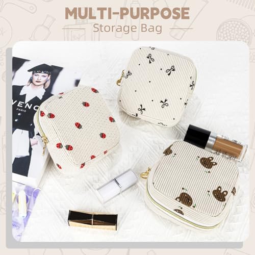 Cute Period Bag for Teen Girls, Corduroy Sanitary Napkin Storage Bag, Menstrual Pad Pouch Tampon Holder for Purse (Black Bow Tie) - color: Beige-black Bow Tie