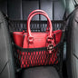 Car Organizer Between Front Seats, Purse Holder, Dog Barrier, Mesh Net Bag | AMEIQ Car Accessories, 3 Layers Net 2 Pockets Storage Bag, Purse Handbag Holder, Backseat Kid Pet Barrier, Black, Patented