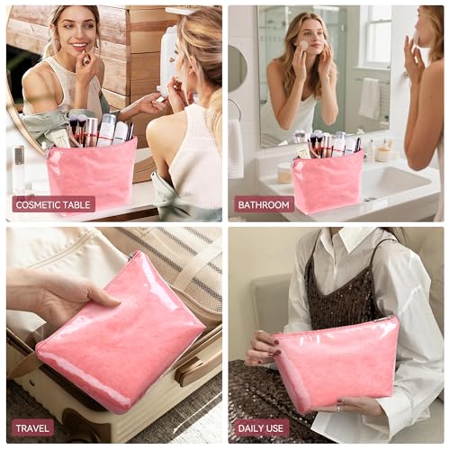 WLLWOO PVC Waterproof Makeup Bag Kraft Paper Cosmetic Bag Travel Toiletry Zipper Pouch Organizer for Women Purse - color: PVC-Pink