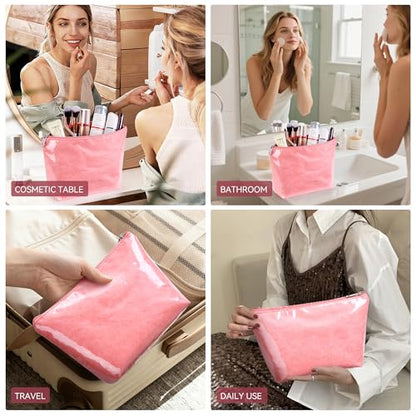 WLLWOO PVC Waterproof Makeup Bag Kraft Paper Cosmetic Bag Travel Toiletry Zipper Pouch Organizer for Women Purse - color: PVC-Pink