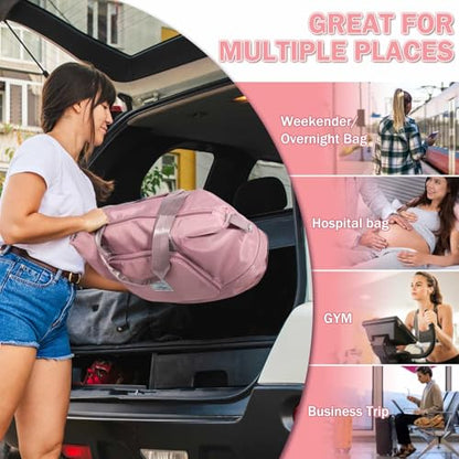 Ranslen Large Capacity Folding Travel Bag,Expansion Travel Duffel Bag with Dry and Wet Separation Portable Travel Duffel Bag - color: Pink
