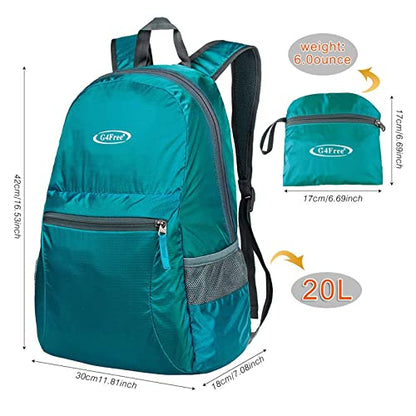 G4Free 20L Lightweight Packable Backpack Travel Hiking Daypack Foldable Backpack for Men Women - color: A-teal