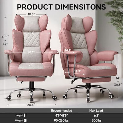 GTPLAYER Gaming Chair,Office Chair with Pocket Spring Lumbar Support, Ergonomic Comfortable Wide Office Desk Computer Chair with Outward Fixed Soft Armrests and Footrest (Fabric, Pink) - color: Pink Grey