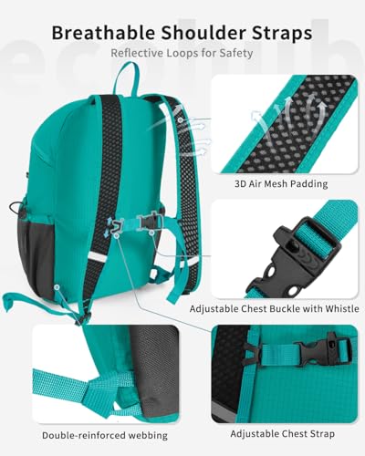 ECOHUB 15L Lightweight Casual Daypack, Packable Backpack for Daily Use, Hiking & Travel, Foldable Small Backpack with Stretch Mesh Pockets, Water-Resistant Nylon, Reflective Design - color: Pacific Teal