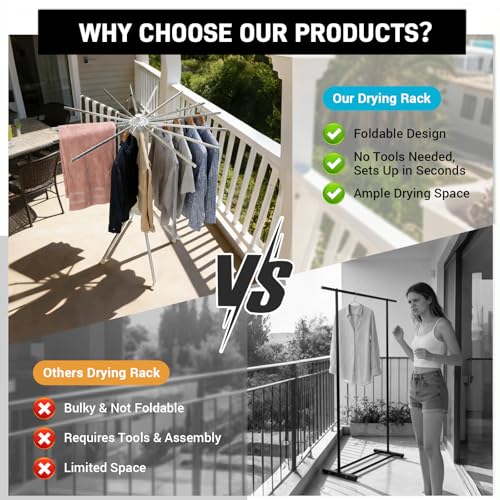 Clothes Drying Rack Foldable, Clothes Drying Rack Drying with wheels with 16 Arms Laundry Drying Rack Saving Collapsible Hanger Tripod Clothes Drying Rack Rack Clothing Balcony Bedroom Apartment