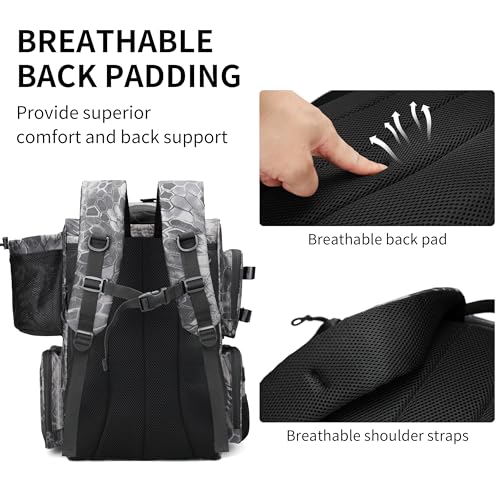 Rabjen Fishing Tackle Backpack with Rod Holders, Bottle Holder, Storage Bag Store Fishing Gear - color: Camouflage Black