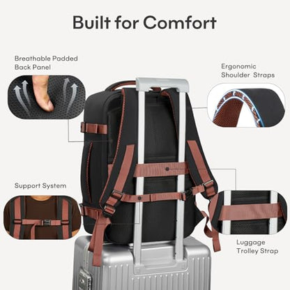 mibasies 30L Travel Backpack for Women & Men: Flight Approved Carry On Backpack, TSA Personal Item Bag with Water Bottle Pocket, Weekender Essentials Backpacks fits 15.6" Laptop - Black White Brown - color: Black White Brown, size: Large