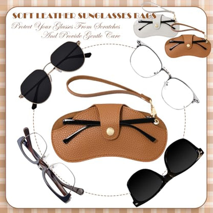 2 Pcs Soft Leather Sunglasses Bags Travel Glasses Storage Case Portable Eyeglasses Pouch with Wrist Strap - color: Grey Brown