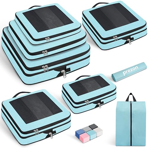 Compression Packing Cubes for Travel, Lightweight Vacation Travel Essentials, Travel Accessories for Suitcase Organizer Bags Set, Durable Luggage Organizer - color: Mint, size: 8 set-Square Mesh