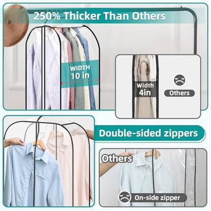 LANDNEOO 6 Pack Clear Garment Bags for Hanging Clothes with Zippers on Double Sides - 10'' Clothes Storage for Coat, Dress, and Fur in Closet - 60'' Long Suit Bags - size: 60 inch