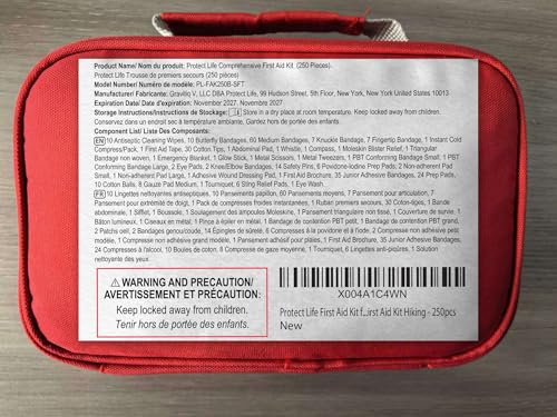Protect Life First Aid Kit for Home & Business, 250 Pcs - Emergency Medical Kit for Camping & Hiking - size: 250 Pieces Kit (Travel)