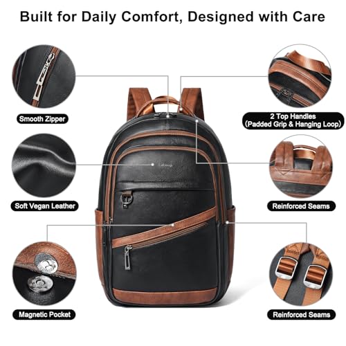LATMAP Backpack for Women Men - Vegan Leather Backpack Purse Travel Carry-on Bag College Bookbag Work fits 16.5" Laptop,Black&Brown - color: Black&brown