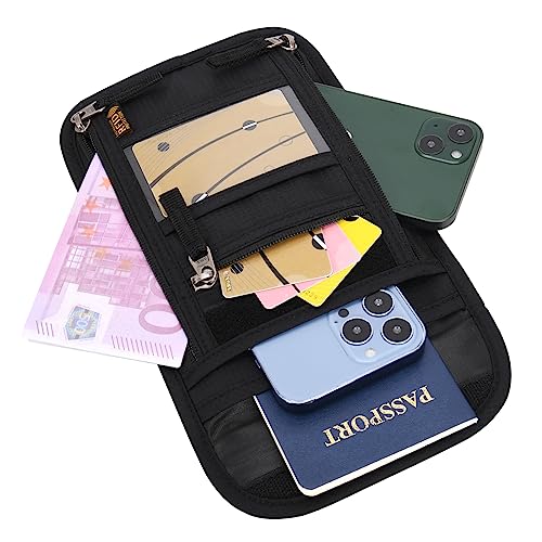 Neck Wallet Lightweight RFID Blocking Waterproof Travel Pouch Passport Wallets for Women Men - color: B-Black