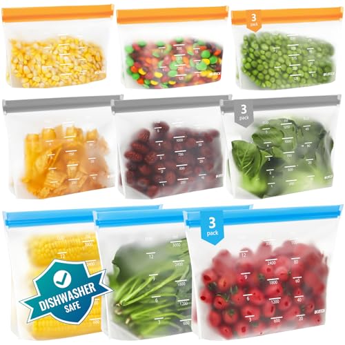 Dishwasher Safe Reusable Storage Bags Stand Up - BPA Free Reusable Sandwich Bags - Leakproof Gallon Freezer Bags, Silicone Food Storage Bags - Multicolor 3 Large + 3 Sandwich + 3 Snack Bags - color: Multicolor (3 Gallon + 3 Sandwich + 3 Snack )