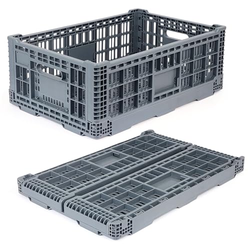 Collapsible Milk Crate, 52L Heavy Duty Plastic Storage Crate Stackable, Collapsible Crates for Storage, Space Saving for Home & Camping - Large Holds 130 lbs, Dark Grey - color: 52L Dark Grey