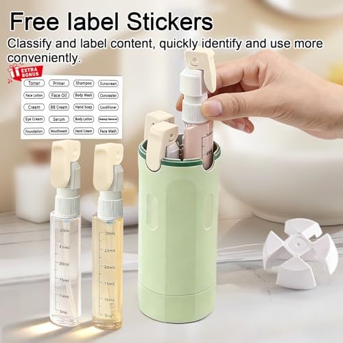 4 in 1 Travel Dispenser Bottles Refillable,Travel Shampoo and Conditioner Bottles，No Spill Space Saving Compact,for Vacation Business Trip - color: green