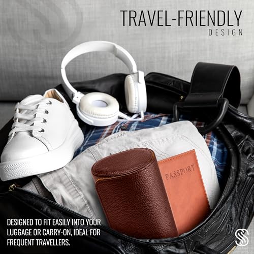 2 Watch Travel Case for Men – Leather Roll Organizer & Storage Box, Fits Watches up to 55mm | Removable Cushions | Gift Ready (Brown/Caramel) - color: Brown & Caramel
