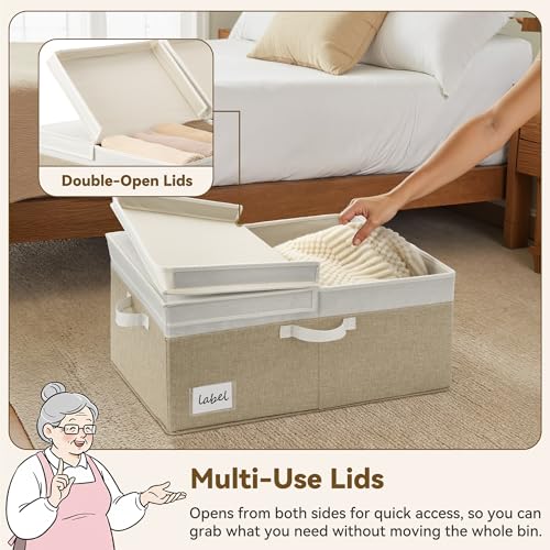 GRANNY SAYS Decorative Storage Boxes with Lid, Large Storage Bins with Double-Open Lid, Storage Basket for Clothes, 63L Closet Linen Storage Bin, White/Khaki, 2-Pack - color: White/Khaki, size: Extra Large - 2 Pack