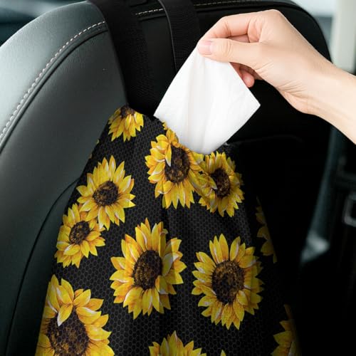 Car Trash Bag Hanging Back of Seat with Adjustable Snap Buckle Strap Cute Printed Drawstring Garbage Bags for Car-Sunflower - color: Sunflower Car Trash Bag