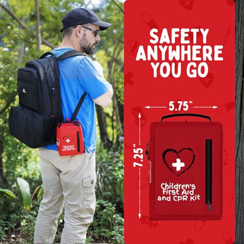 Portable First Aid Kit for Kids with CPR Shield - Ideal for Home, Car, School, Camping, and as a Travel First aid kit. Latex-Free Bandages – Children First Aid Guide by The Life Safety Pro - size: Medium