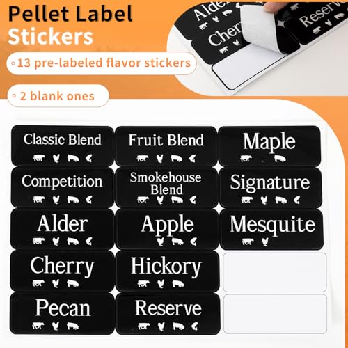 Maxdot 2 Sets 33lb Dry Pellet Storage Bin Pack with Scoops and Labels Grill Accessories Wood Pellet Storage Containers with Flavor Stickers Airtight for Grill Pellets - size: 30 L