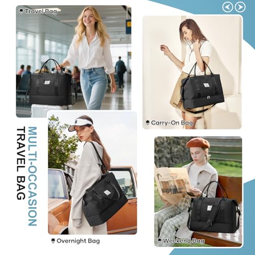 Overnight Weekender Bags for Women,Vacuum Travel Duffel Bag with Air Pump, Personal Item Travel Bag with Shoes Compartment & Compression Pocket,Black - color: A-Black with Air Pump, size: Large