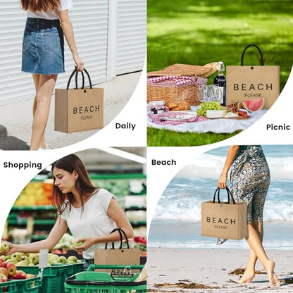 Trifabricy Beach Bag for Women, Woven Straw Beach Tote Bag Waterproof, Weaving Swim Gym Shopping Travel Bags with Button - color: Classic-beach