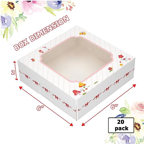 20 Pack Bakery Boxes with Window Small 6x6x2 inch for Cookie, Candy, Pastry, Brownie, Chiffon Cake, Tart, Pie, Waffle (White-Flora) - color: White-Flora