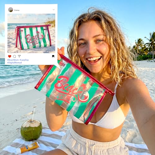 COSHAYSOO Sunscreen Bag Clear Makeup Toiletry Pouch Beach Vacation Essentials for Women Teen Girls Trip Gifts Summer Pool Travel Must Have Accessories Waterproof Stuff - color: Multi-Beach Bum