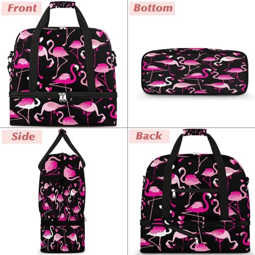 Travel Duffle Bags With Shoes Compartment for Women Men Animal Pink Flamingo Lightweigh Sports Tote Gym Bag Foldable Canvas Weekender Overnight Carry On Luggage Handle Bag - color: A05:Pink Flamingo