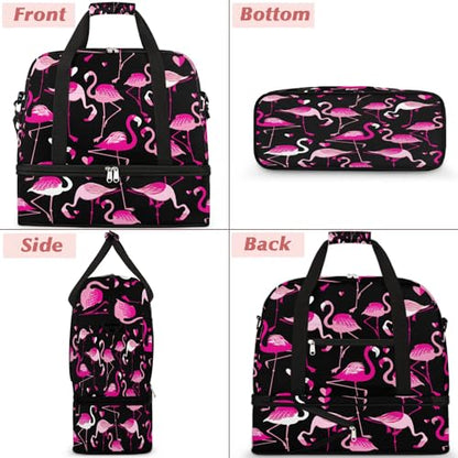 Travel Duffle Bags With Shoes Compartment for Women Men Animal Pink Flamingo Lightweigh Sports Tote Gym Bag Foldable Canvas Weekender Overnight Carry On Luggage Handle Bag - color: A05:Pink Flamingo