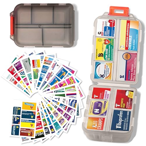 iouwei Large Pill Organizer with Medicine Labels - 7 Day Travel Daily Container, Mini Medication Storage Case (Grey, 161 Labels) - color: Grey, size: Large