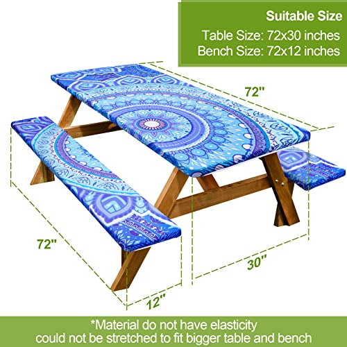 Picnic Table Cover with Bench Covers 6FT 3 Pcs Waterproof Windproof Aesthetic Camping Tablecloth with Drawstring Bag, Fitted for 6 Foot Rectangle Tables and Seats, 72 inch, Light Blue Purple - color: Light Blue Purple
