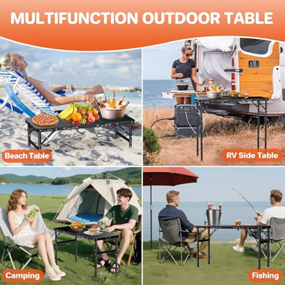 FUNYKICH 3ft Camping Folding Table with 3 Height(35.4'' Lx15.7'' W), Max Height 29.4'' Portable Small Outdoor Tables, Lightweight Beach Table with Carry Handle for Camping, Backyard, Picnic, Handcraft - size: 35.4''x15.7''x29.4''(Black)