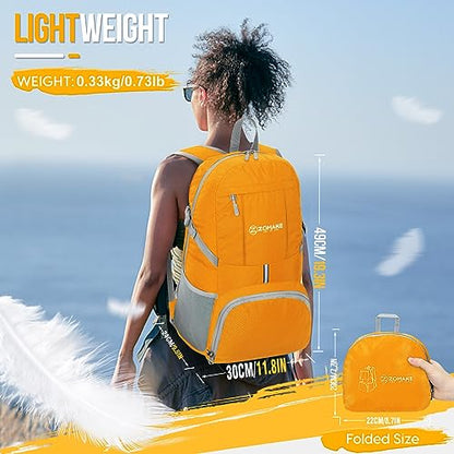 ZOMAKE Lightweight Packable Backpack 35L, Light Foldable Backpacks Water Resistant Collapsible Hiking Bag, Compact Folding Day Pack for Travel Camping(Yellow) - color: Yellow