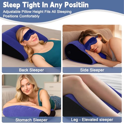 Inflatable Wedge Pillow for Traveling - Portable Bed Wedge Cushion for Feet Elevation,Back,Knee Support & Acid Reflux Relief,Wedge Pillows with Eye Mask for Sleeping,Seniors,Snoring on Chair,Sofa Use