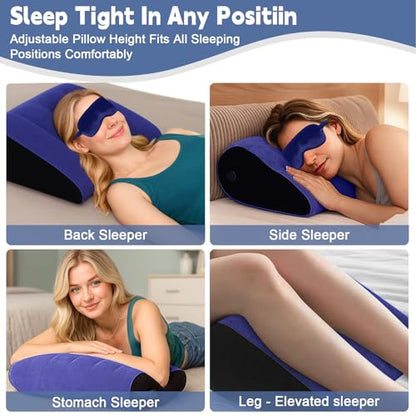 Inflatable Wedge Pillow for Traveling - Portable Bed Wedge Cushion for Feet Elevation,Back,Knee Support & Acid Reflux Relief,Wedge Pillows with Eye Mask for Sleeping,Seniors,Snoring on Chair,Sofa Use