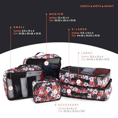 Disney Minnie Mickey Stitch Packing Cubes - Winnie the Pooh, Princess Cinderella, Cars, Toy Story 5 Piece Packing Cubes Compression - Travel Essential - Luggage Suitcase Organizer Set - color: Red