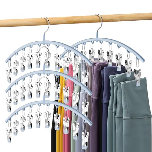 Volnamal Legging Organizer for Closet, Metal Yoga Pants Hanger w/Rubber Coated 4 Pack w/10 Clips Hold 40 Leggings, Hangers Space Saving Hanging for Closet Organizers and Storage, Blue - color: Blue, size: 4 Pack