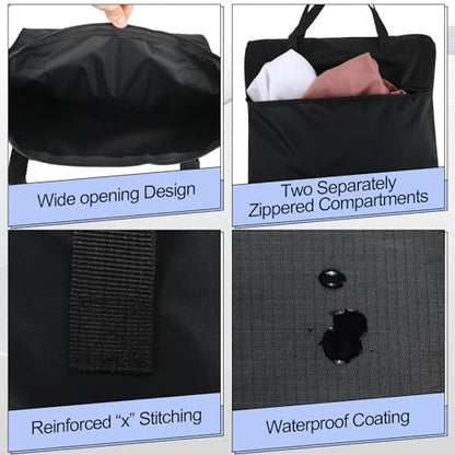 Oudain 2 Pcs Travel Laundry Bags Waterproof with Handle Dirty Clothes Bag for Traveling Hanging Laundry Hamper with Two Zippered Pockets Washable Reusable for Sports Home Travel College - color: Black, Gray