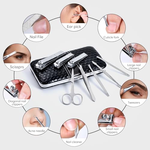 Yougai Nail Clippers Set - 18 Pcs Professional Manicure Pedicure Kit Gifts for Fathers Day Men Women, Stainless Steel Fingernail Toenail Cutters, Nail Care Grooming Tools with Leather Travel Case - color: Black