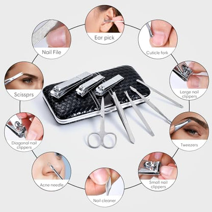 Yougai Nail Clippers Set - 18 Pcs Professional Manicure Pedicure Kit Gifts for Fathers Day Men Women, Stainless Steel Fingernail Toenail Cutters, Nail Care Grooming Tools with Leather Travel Case - color: Black