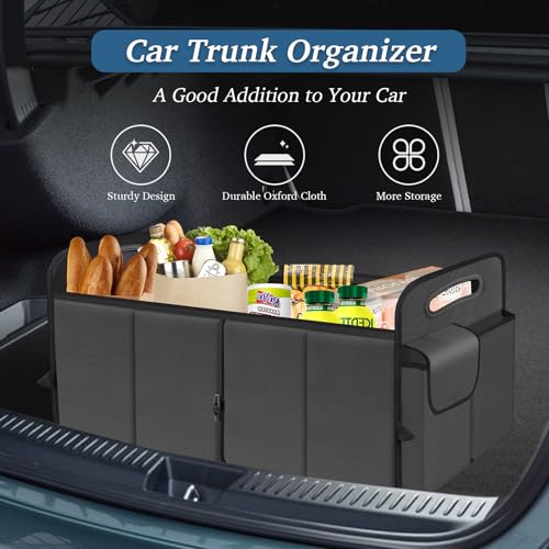Trunk Organizer, Collapsible Waterproof Multi-Compartment Trunk Organizer for SUVs & Sedans, Car Storage with Reinforced Handles, Car Accessories for Women and Men, 52L - color: Gray, size: Standard