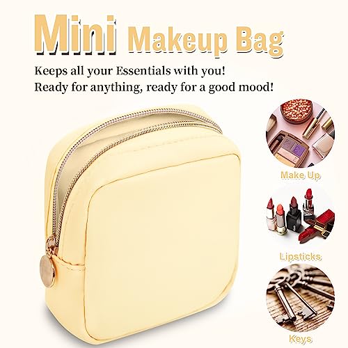Nylon Mini Makeup Bag for Purse, Preppy Small Cute Makeup Bag Cosmetic Zipper Pouch Purse, Waterproof Travel Coin Pouch Sanitary Napkin Storage Bag Clutch Makeup Organizer for Women Men Girls(Beige) - color: Beige, size: Mini