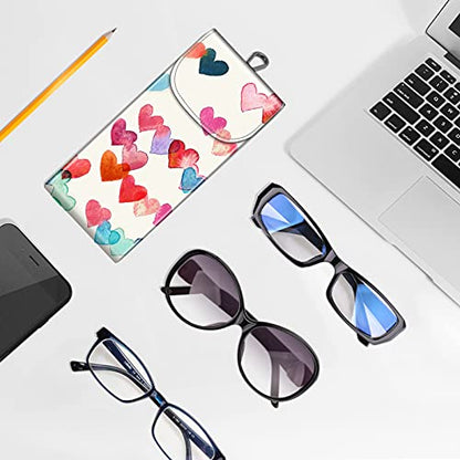 FINTIE Double Glasses Case with Carabiner Hook, Portable Vegan Leather Eyeglass Case Anti-scratch Sunglasses Pouch - color: Raining Hearts
